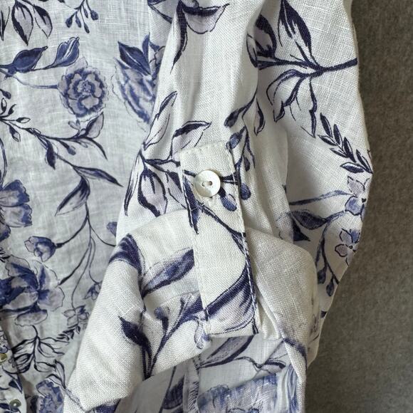 Cynthia Rowley Linen Button Down Top Women’s 3X Floral White Roll Sleeve Tunic - Picture 5 of 11